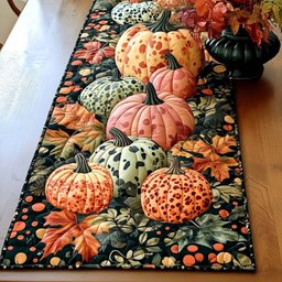 Assorted Pumpkins on Black Foliage Table Runner - Made to Order TABLE928
