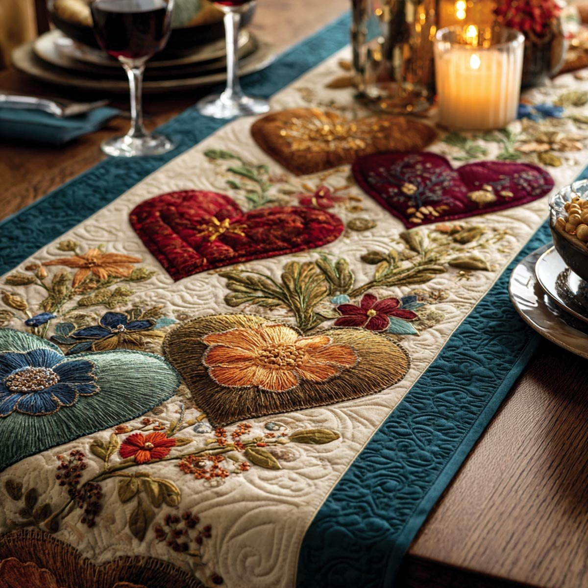 Autumn Heart with Leaves and Berries Table Runner - Made to Order TABLE928