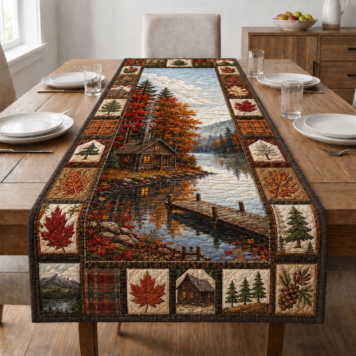 Autumn Lake with Wooden Dock Table Runner - Made to Order TABLE928