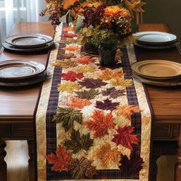 Autumn Leaves with Plaid Border Table Runner - Made to Order TABLE928