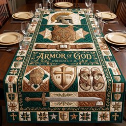 Armor of God Faith Shield Green Table Runner - Made to Order TABLE928