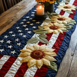 American Bloom Sunflowers on Stars and Stripes Table Runner - Made to Order TABLE928