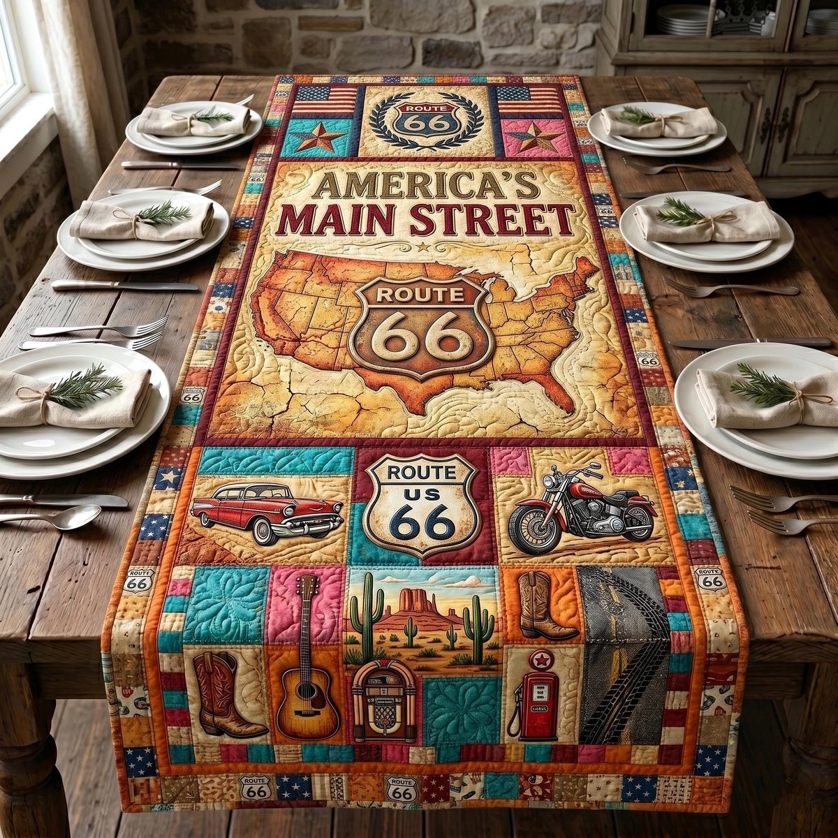 America's Main Street Route 66 Table Runner - Made to Order TABLE928