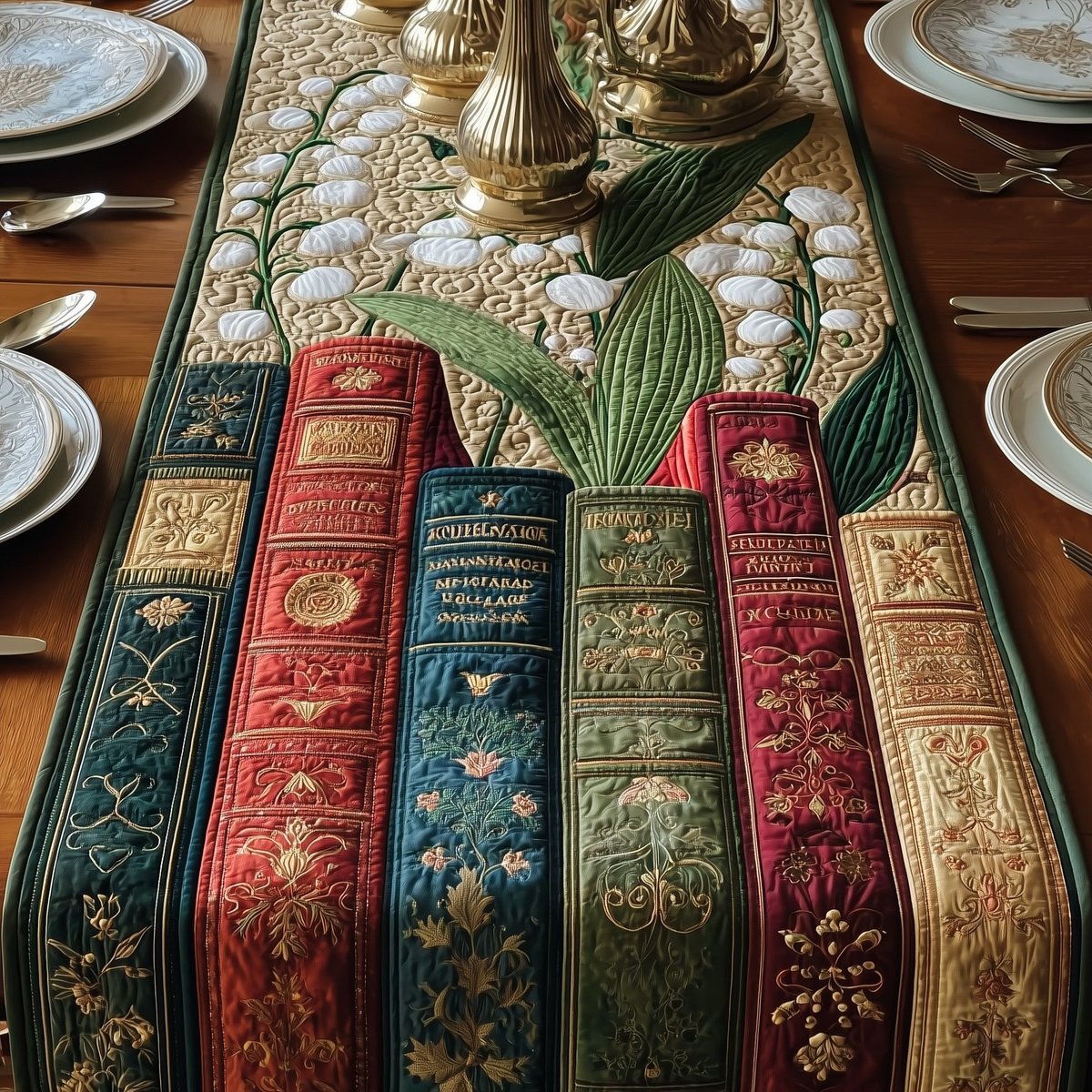 Antique Books with Lily of the Valley Table Runner - Made to Order TABLE928