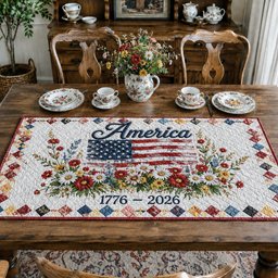 America 1776 to 2026 Flag Wreath Table Runner - Made to Order TABLE928