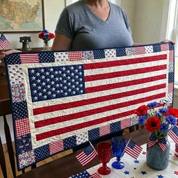 American Flag with Mini Flags Table Runner - Made to Order TABLE928