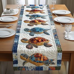 Amber and Blue Turtles in Column Table Runner - Made to Order TABLE928