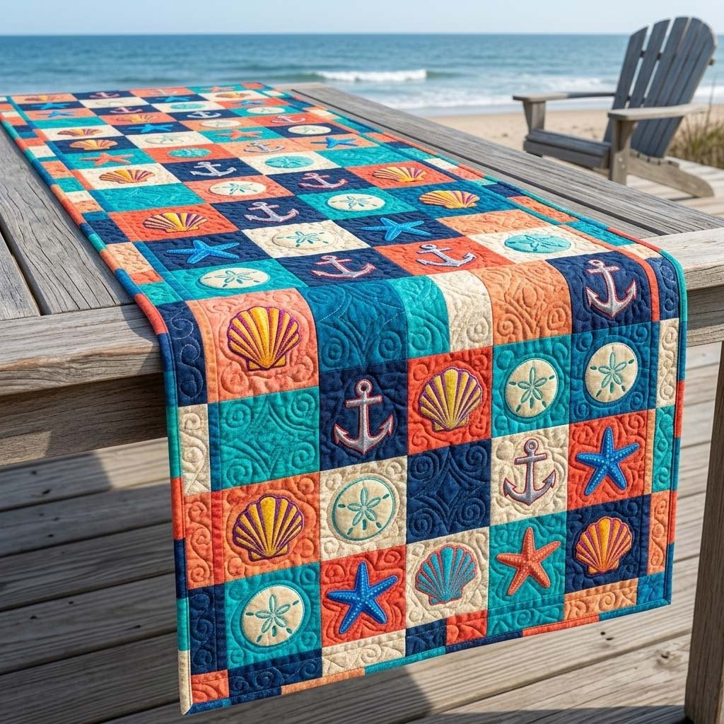 Anchors Shells and Starfish Checkerboard Table Runner - Made to Order TABLE928