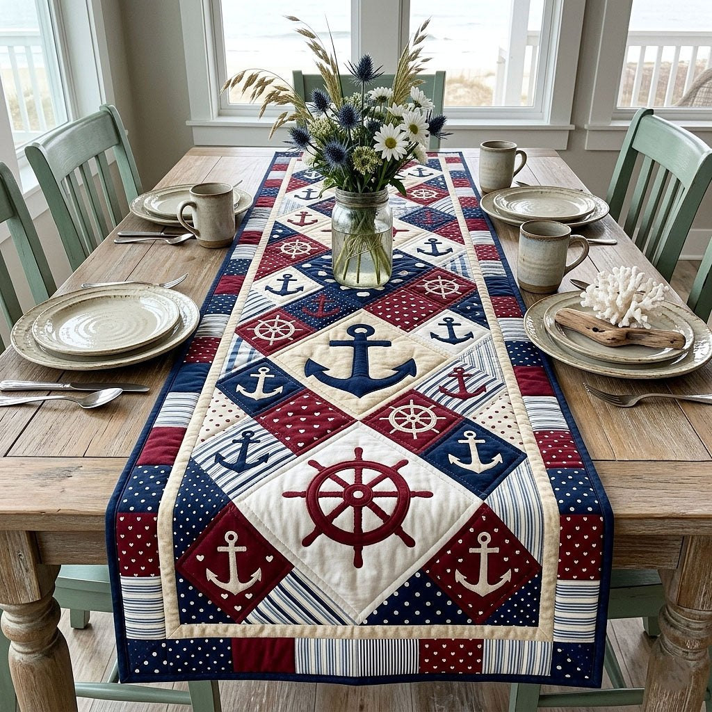 Anchors and Ship Wheels on Navy Table Runner - Made to Order TABLE928
