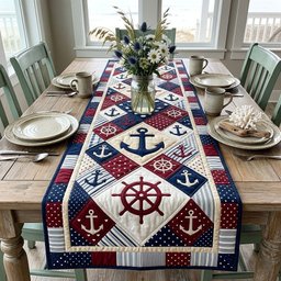 Anchors and Ship Wheels on Navy Table Runner - Made to Order TABLE928