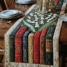 Antique Book Spines in Red and Green Table Runner - Made to Order TABLE928