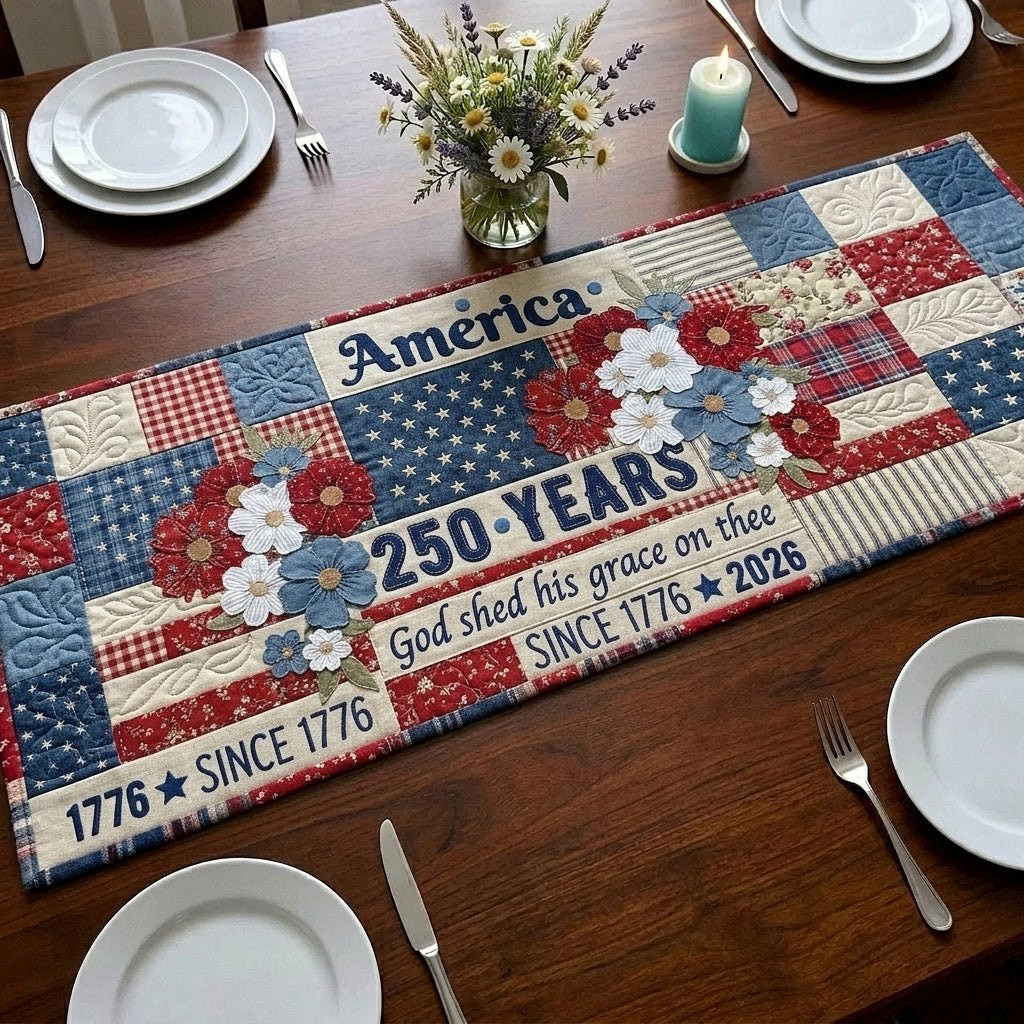America 250 Years with Flowers Table Runner - Made to Order TABLE928