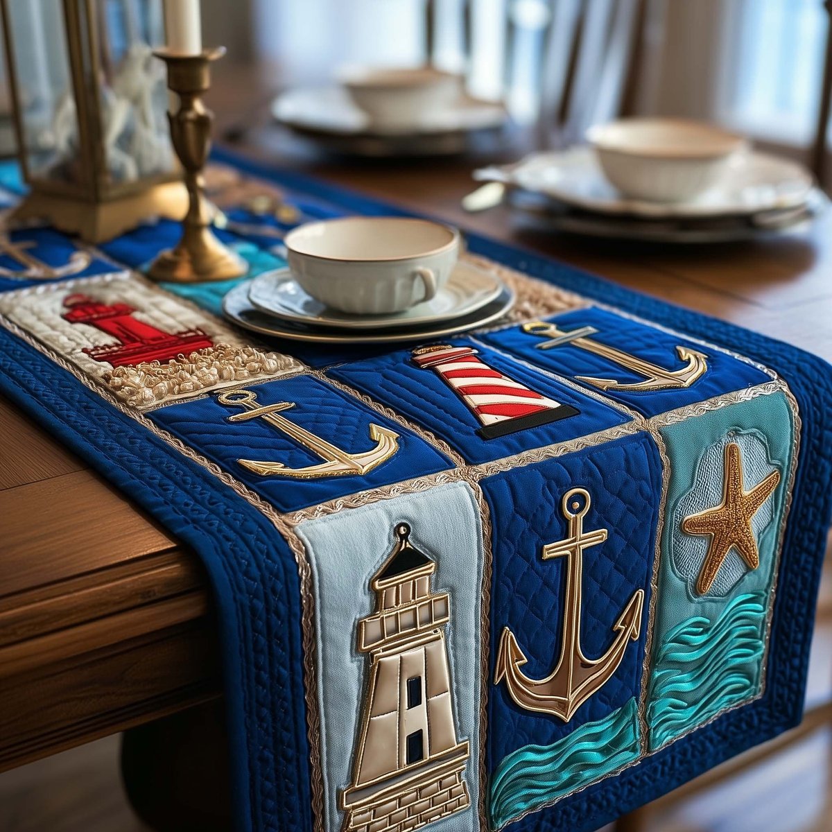Anchors and Lighthouse on Blue Table Runner - Made to Order TABLE928