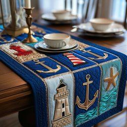 Anchors and Lighthouse on Blue Table Runner - Made to Order TABLE928
