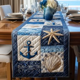 Anchors and Starfish in Blue Blocks Table Runner - Made to Order TABLE928