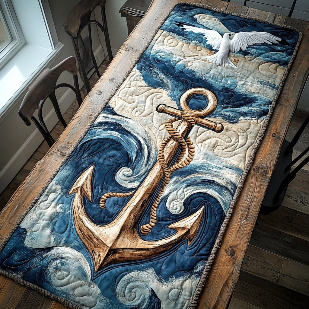 Anchor on Blue Swirling Water Table Runner - Made to Order TABLE928