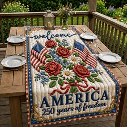 America 250th Flowers Flag Table Runner - Made to Order TABLE928
