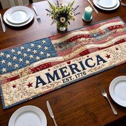 America Est 1776 Flag Banner Table Runner - Made to Order TABLE928
