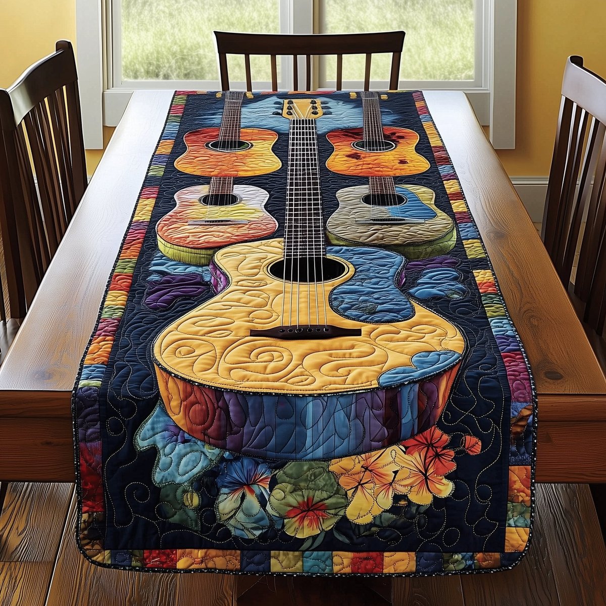 Amber Guitar with Fall Flowers Table Runner - Made to Order TABLE928