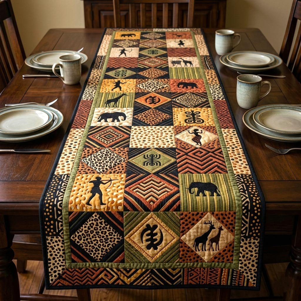 Animal Blocks in Gold and Black Table Runner - Made to Order TABLE928