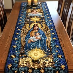 Angel Holding Baby on Starry Navy Table Runner - Made to Order TABLE928
