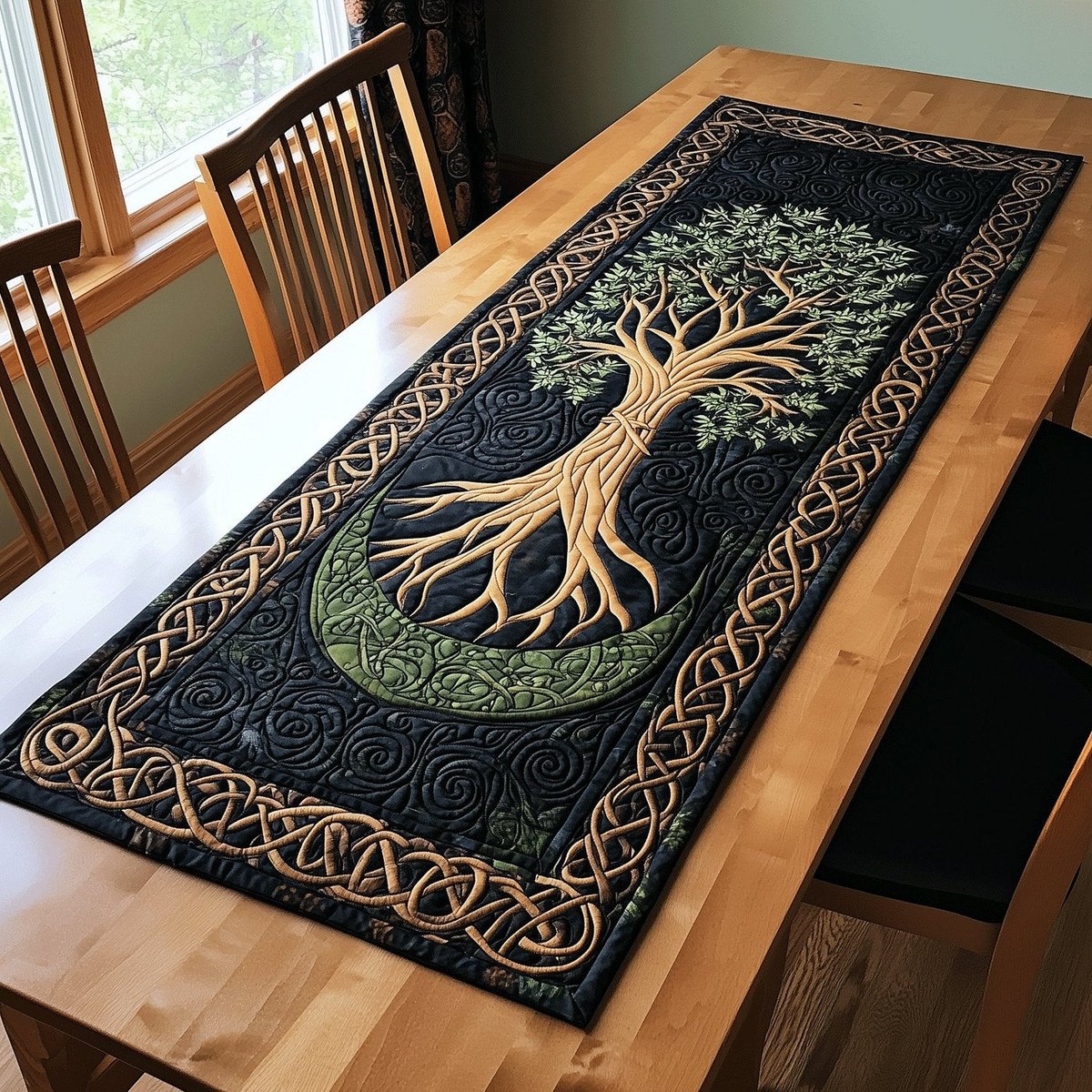 Ancient Wisdom Celtic Tree of Life in Green Table Runner - Made to Order TABLE928