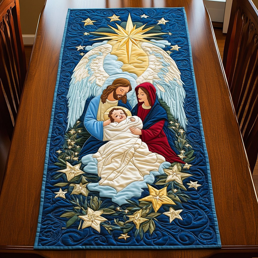 Angel Wings Over the Holy Family Table Runner - Made to Order TABLE928