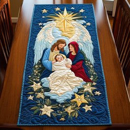 Angel Wings Over the Holy Family Table Runner - Made to Order TABLE928