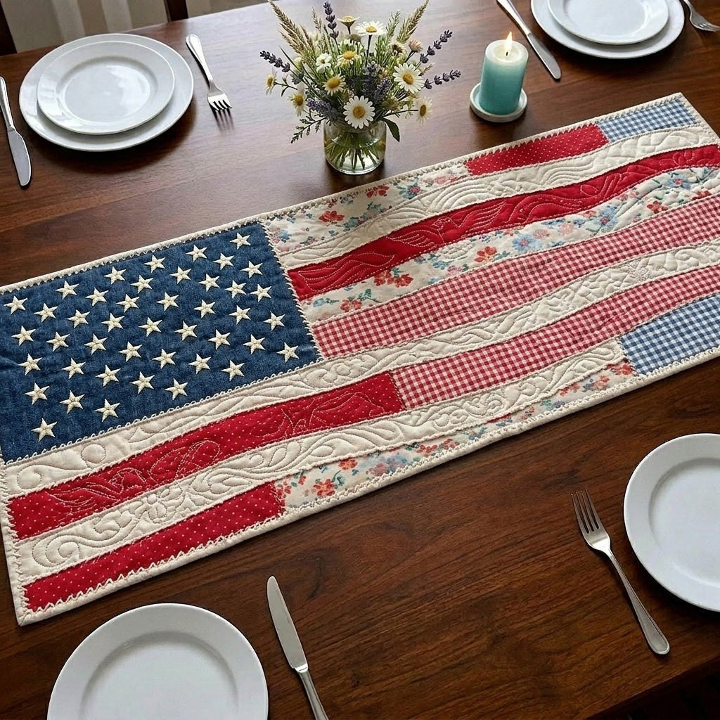 American Flag on Cream Table Runner - Made to Order TABLE928