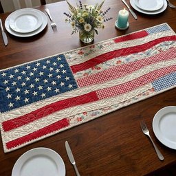 American Flag on Cream Table Runner - Made to Order TABLE928