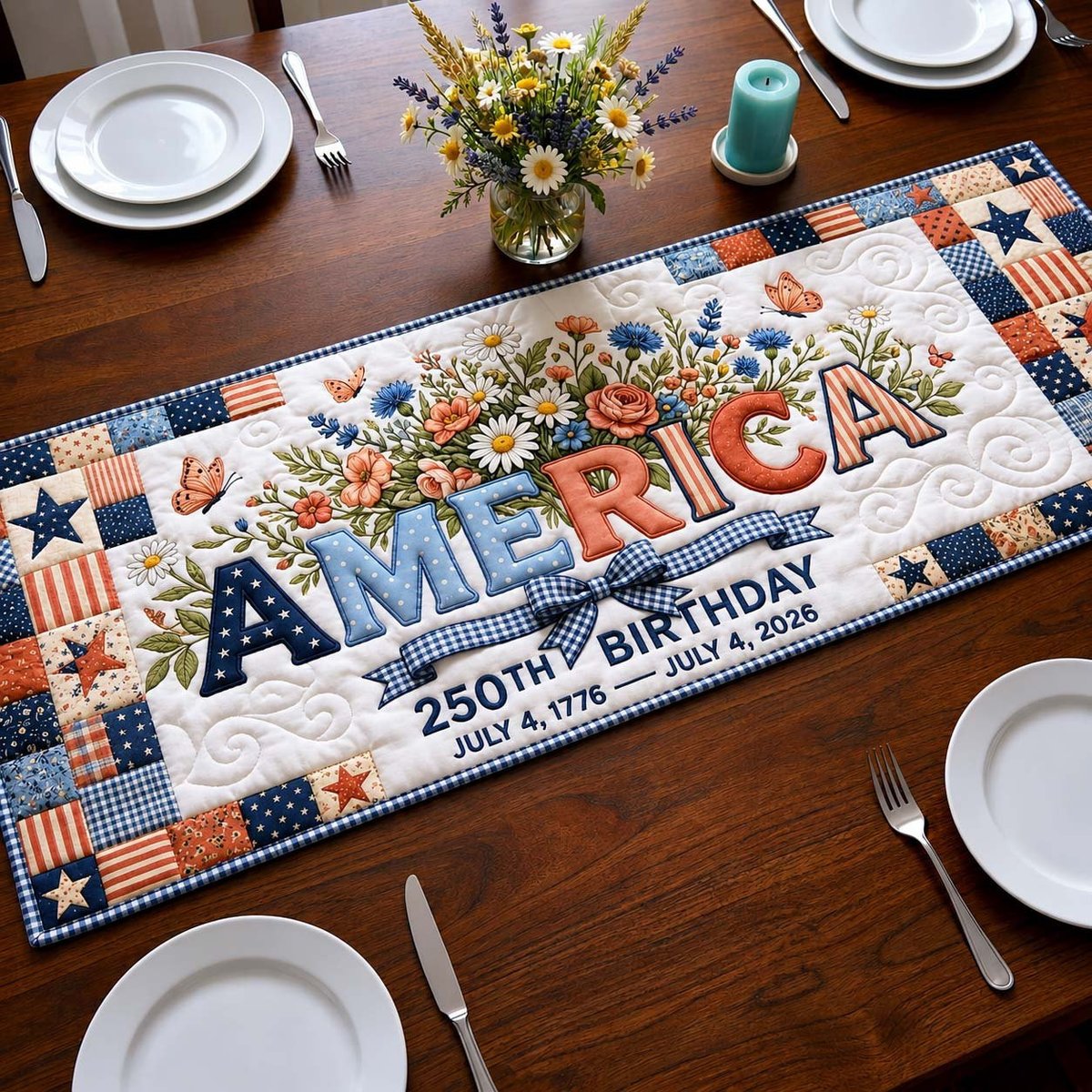 America 250th Birthday July Fourth Table Runner - Made to Order TABLE928
