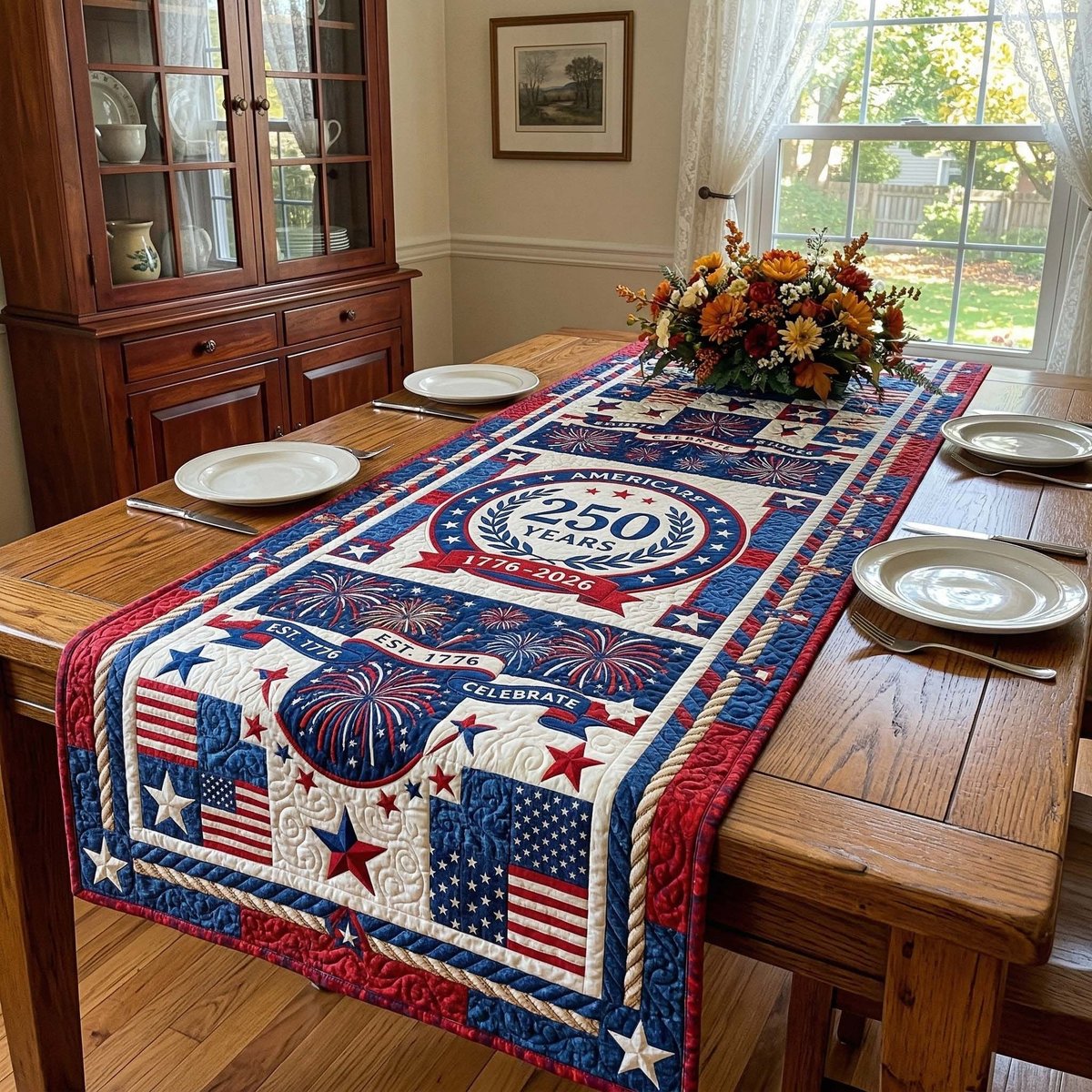 250 Seal Blocks with Fireworks Table Runner - Made to Order TABLE928