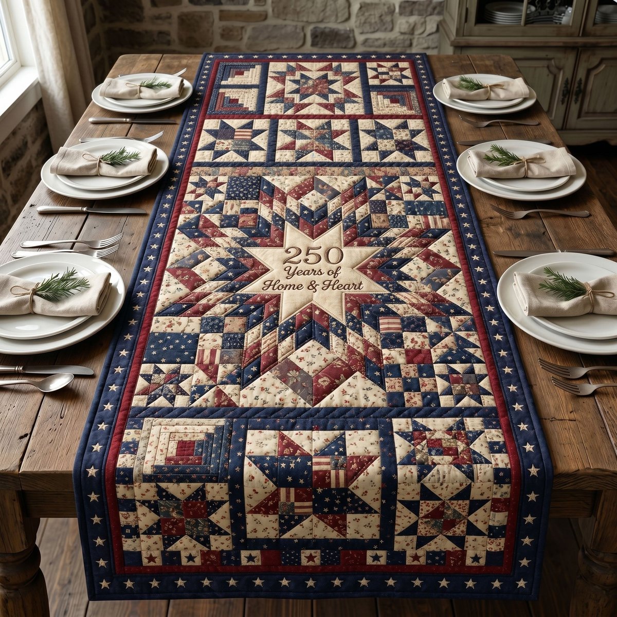 250 Years of Freedom Star Medallion Table Runner - Made to Order TABLE928