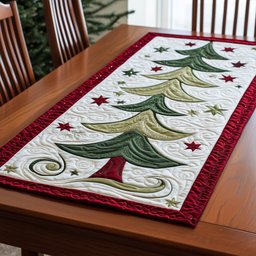 Swirling Green Trees with Stars Table Runner - Made to Order TABLE928