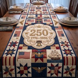 250 Medallion with Flags and Eagles Table Runner - Made to Order TABLE928