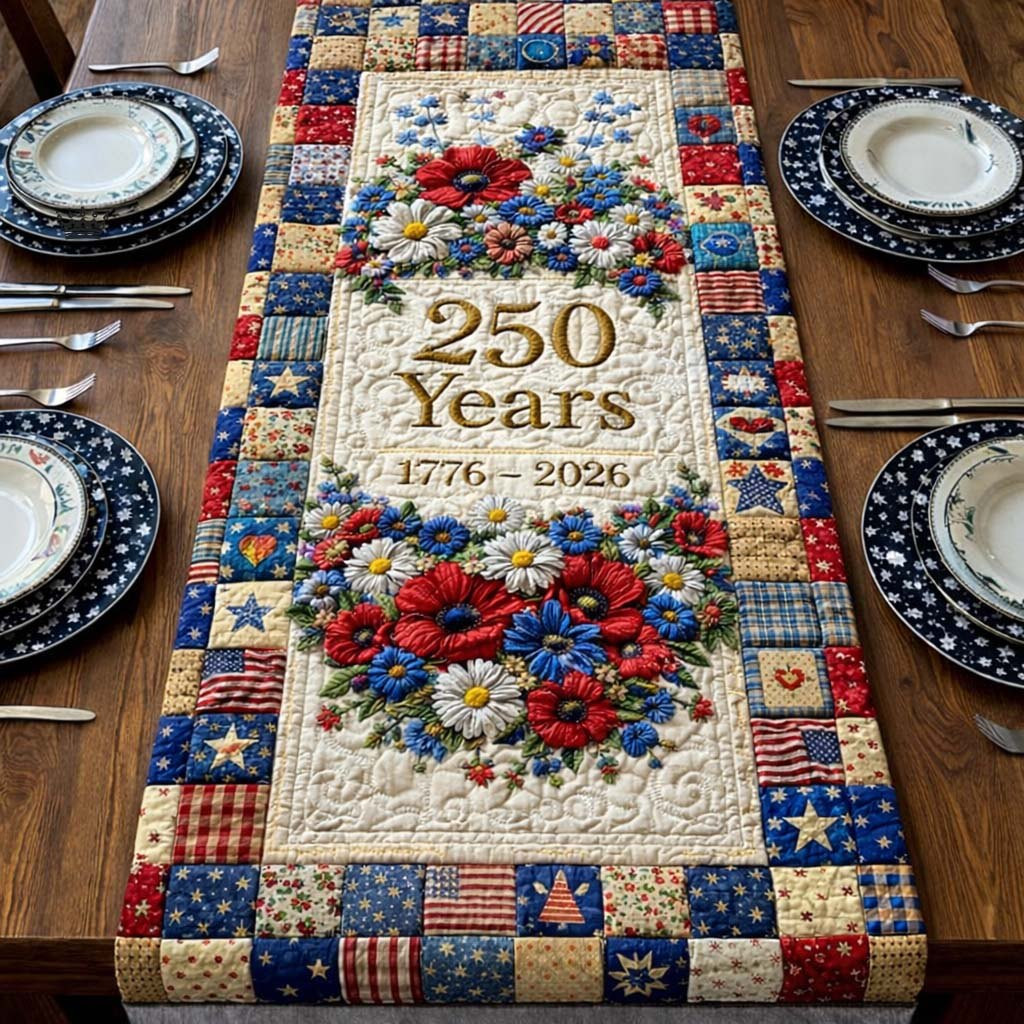 250 Years with Poppy Wreath Table Runner - Made to Order TABLE928
