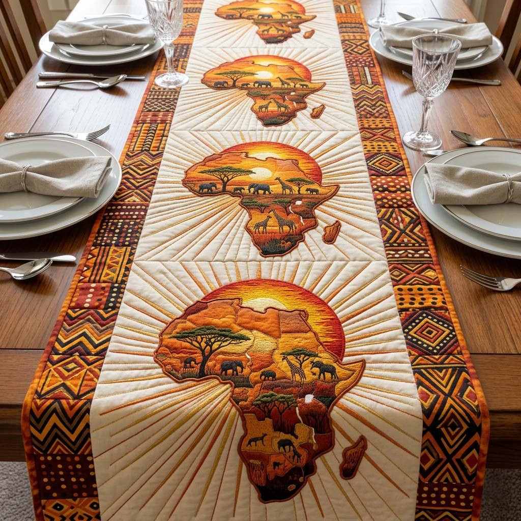 Africa Map with Wildlife Silhouettes Table Runner - Made to Order TABLE928