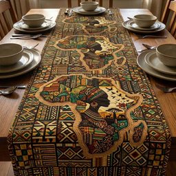 Africa Map with Tribal Patterns Table Runner - Made to Order TABLE928