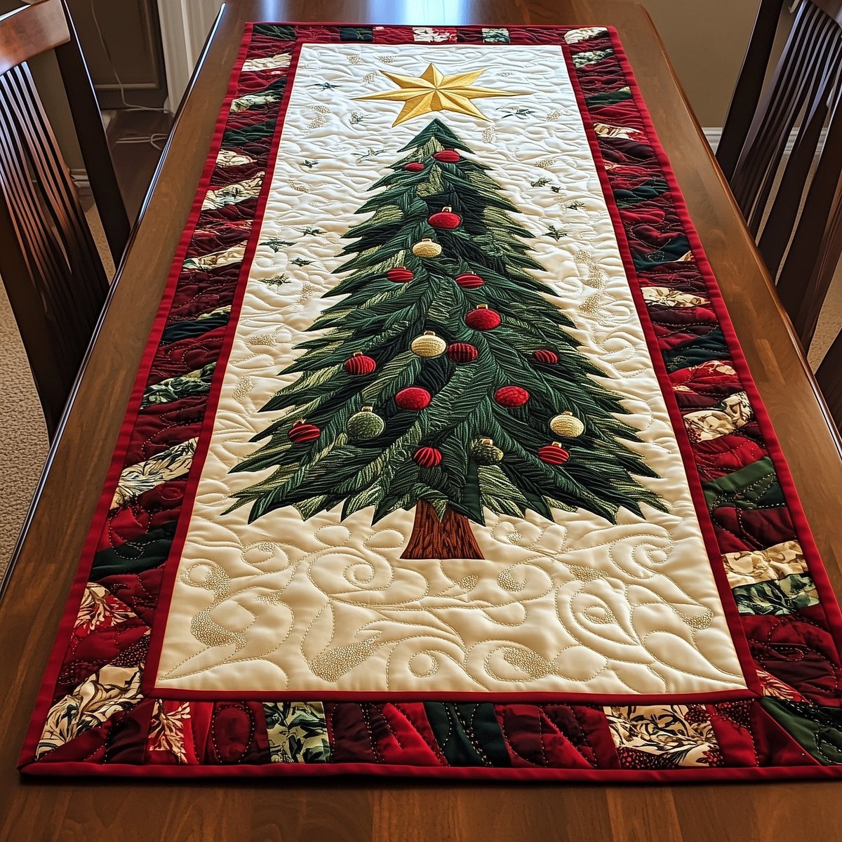 Tree with Red and Gold Balls Table Runner - Made to Order TABLE928