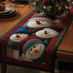 Two Snowmen in Blue Scarves Table Runner - Made to Order TABLE928
