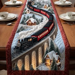 Steam Train Crossing Snowy Viaduct Table Runner - Made to Order TABLE928