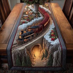 Steam Train Entering Lit Tunnel Table Runner - Made to Order TABLE928