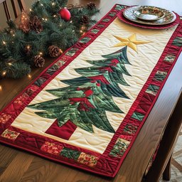 Tall Tree with Red Bow and Star Table Runner - Made to Order TABLE928