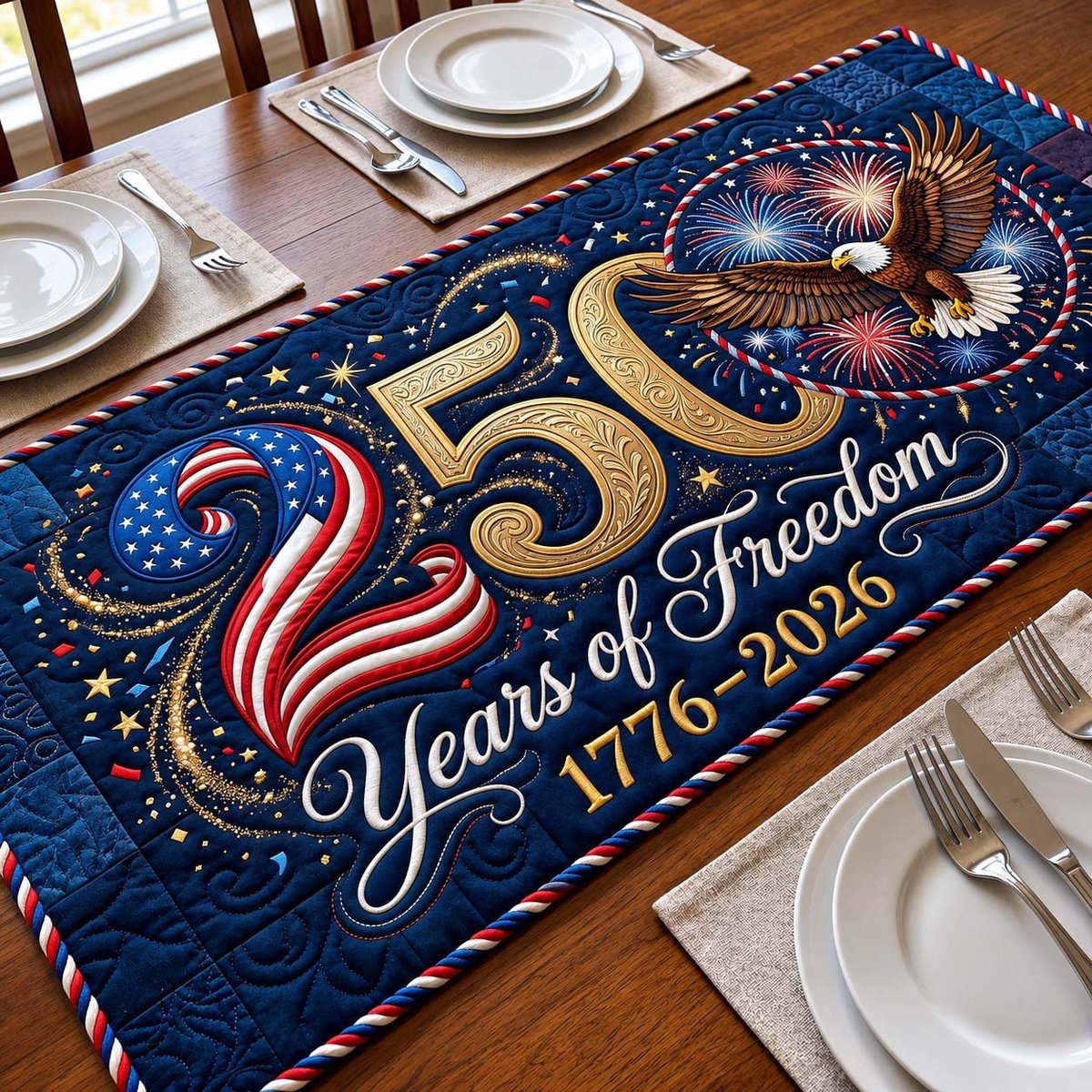 250 Years of Freedom on Navy Table Runner - Made to Order TABLE928