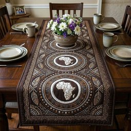 Africa Medallion on Dark Brown Table Runner - Made to Order TABLE928