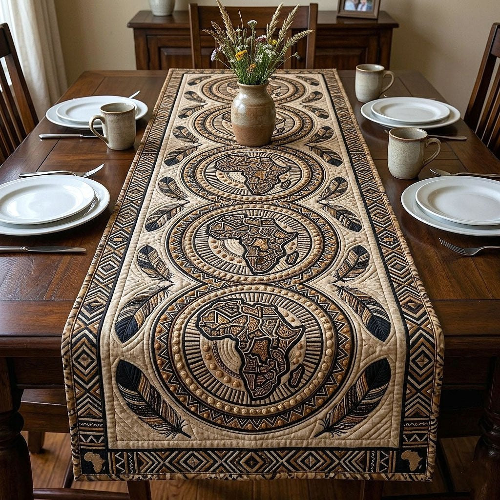 Africa and Buffalo on Beige Mosaic Table Runner - Made to Order TABLE928