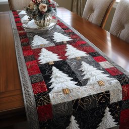 White Trees on Red and Black Table Runner - Made to Order TABLE928