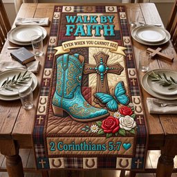 2 Corinthians 5:7 Turquoise Boots Table Runner - Made to Order TABLE928