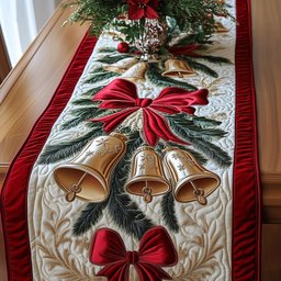White Bells with Red Bow Table Runner - Made to Order TABLE928