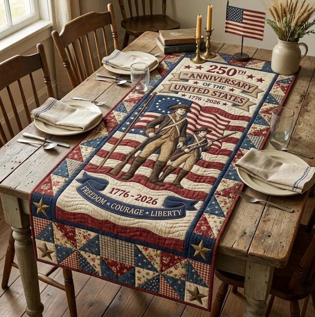 250th Anniversary Minuteman with Flag Table Runner - Made to Order TABLE928